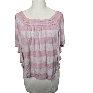 Bobeau Pink Striped Shirt Crochet M